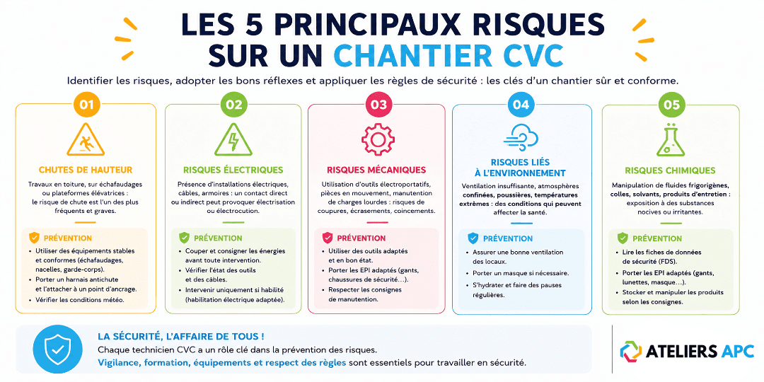 risques chantier technicien CVC électricité gaz hauteur fluides